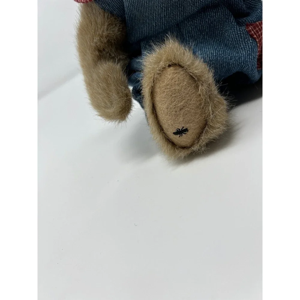 Boyds Bears Plush‎ Teddy Bear Denim Hoodie Gingham Checkered Pocket Head Bean